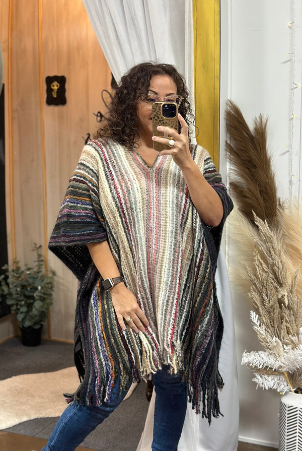 CHUNKY CHAVELA OMBRE STRIPE PONCHO