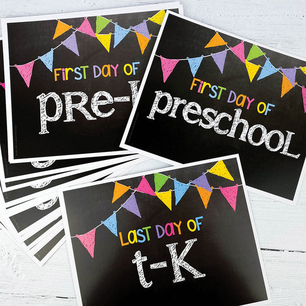 First & Last Day of School Signs | Photo Prop Deck | 17 Grades including T-K | (4) Styles - Denise Albright® 